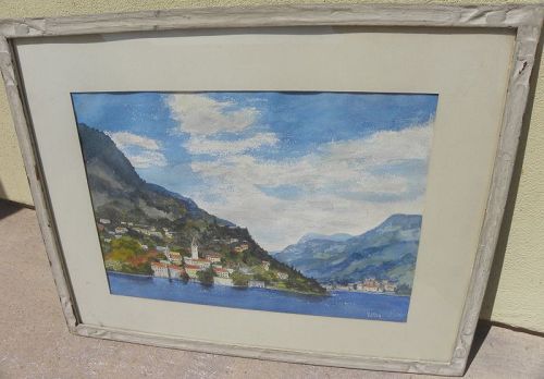 Italian Lake Como watercolor painting vintage American artist signed