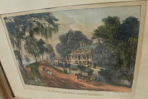 Currier & Ives original antique lithograph A Home on the Mississippi