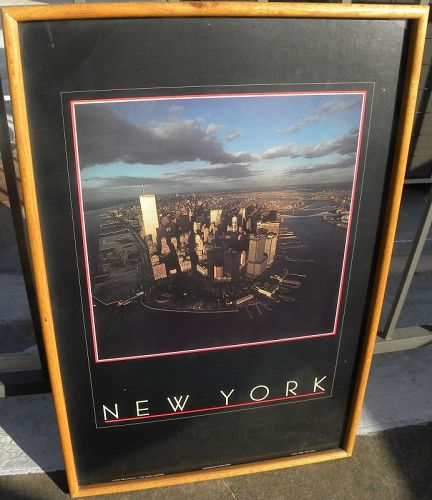 Vintage New York City poster with World Trade Center Twin Towers