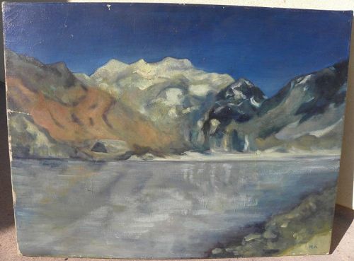 Argentine vintage signed painting Andes mountains landscape
