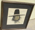 Southwest Native American or Mexican watercolor painting man with hat