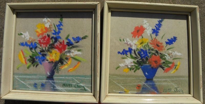 MIMI JOY (Mabel C. Heyde) original still life floral pastel by listed California artist