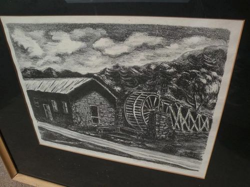 KATHRYN S. MORROW New Mexico art pencil signed circa 1940's lithograph "The Old Mill--Ruidoso, New Mex."