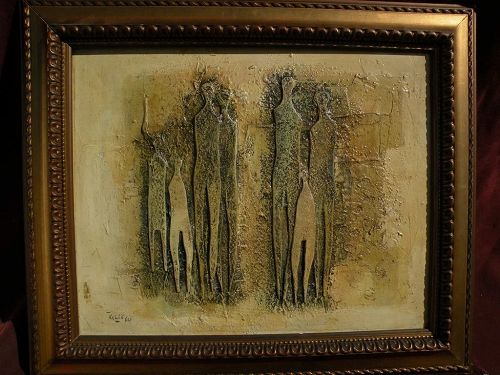 KHALID AL RAHAL (1926-1987) original mixed media painting by eminent Iraqi artist and sculptor