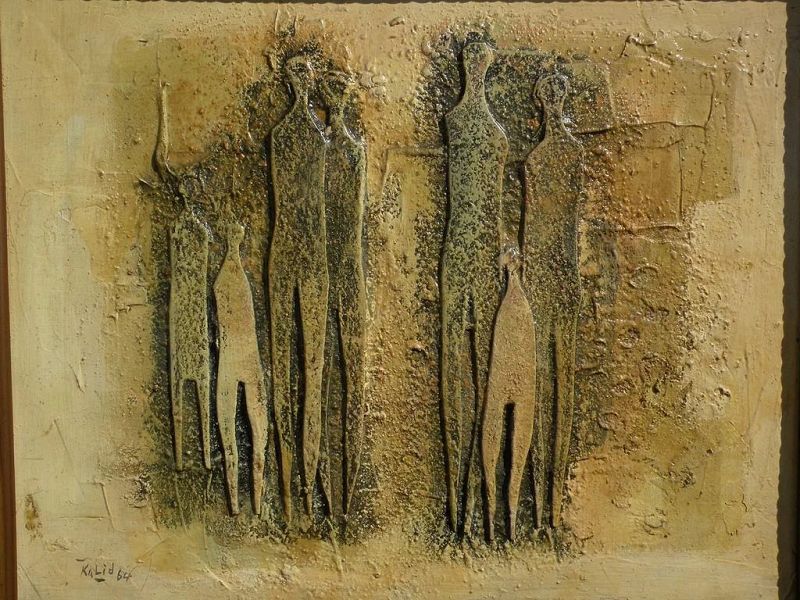 KHALID AL RAHAL (1926-1987) original mixed media painting by eminent Iraqi artist and sculptor