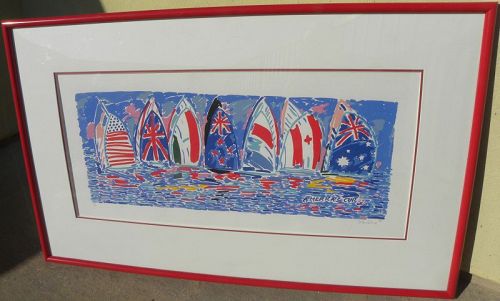 KEN DONE b. 1940 Australian art hand signed print America's Cup 1986