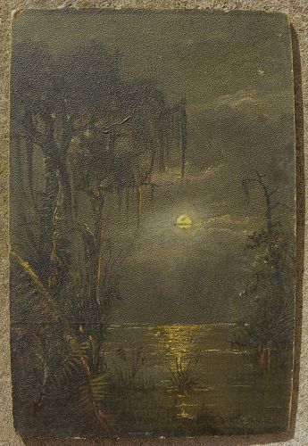 Louisiana art old swamp painting possibly by ELLA M. WOOD (1888-1976)