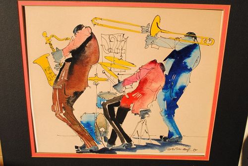 Leo Meiersdorff 1934-1994 New Orleans jazz orig. watercolor painting
