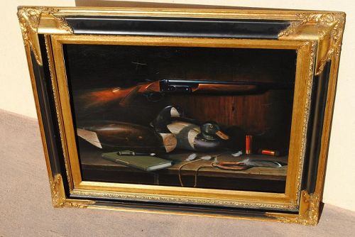 Sporting art duck goose shotgun still life painting 1993