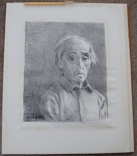 Raphael Soyer 1899-1987 rare self portrait signed lithograph print