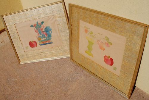 Asian inspired PAIR woodblock prints American artist Julie Brix d.1982