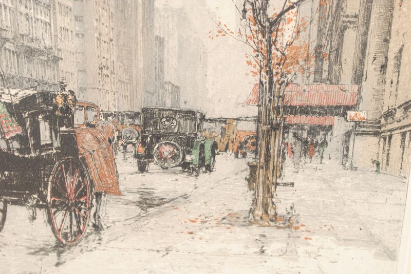 Luigi Kasimir 1881-1962 New York Park Avenue scarce color etching