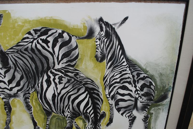 Hans Erni 1909-2015 important Swiss artist signed lithograph of zebras