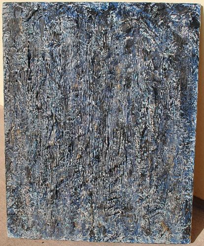 Contemporary American abstract painting elegant blue gray colors