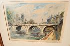 Paris Notre Dame Seine River bridge painting by Pierre Cambier b.1914