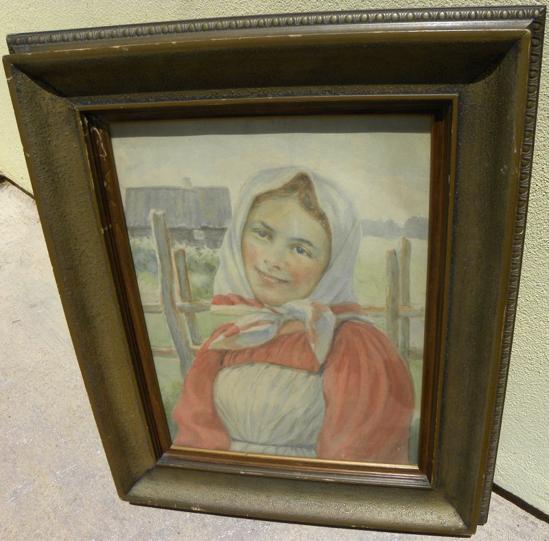 Mikhail Guzhavin 1888-1931 watercolor painting Russian peasant girl