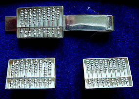 Set Sterling Silver Abacus Cuff Links and Tie Bar Hallmarks They Move