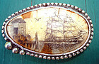 Sterling Scimshaw Clipper Ship Belt Buckle Signed