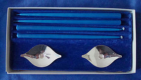 Vintage Silver DENMARK Set of Candles and Holders in Box by Cohr