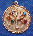 Vintage Pendant Tree of Life Colorful Rhinestones in Gold Tone