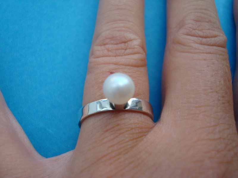 Cool Mod Sterling Silver Pearl Ring Unusual