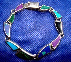 Colorful Sterling Bracelet Many Different Stones MEXICO
