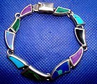 Colorful Sterling Bracelet Many Different Stones MEXICO