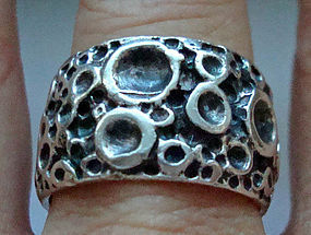 Sterling Silver Wide Band Ring Crater Design Hallmarked