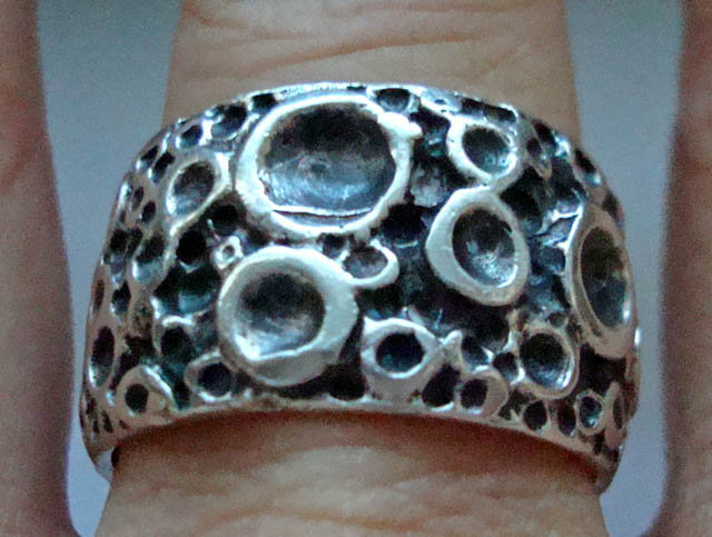 Sterling Silver Wide Band Ring Crater Design Hallmarked