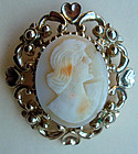 Lovely Vintage Coro Cameo Brooch Carved Profile of a Woman c. 1950s