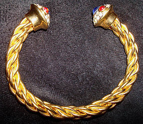 Gorgeous Cuff Bracelet Bedecked with Jewels Gold Tone