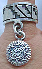 Vintage Sterling Silver Mexican Band Ring With Aztec Charm