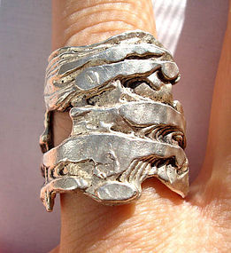 Great Textured Heavy Sterling Silver Ring Hallmarked