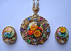 Lovely 3-piece Suite Floral Necklace Pendant and Earrings West Germany