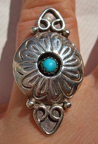 Vintage Navajo Sterling Silver Turquoise Ring Signed by Artist