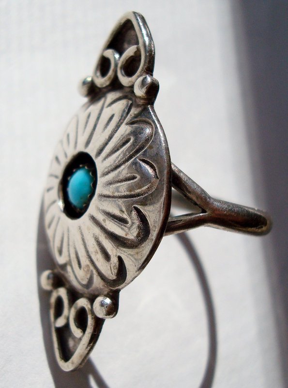 Vintage Navajo Sterling Silver Turquoise Ring Signed by Artist