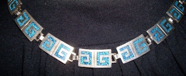 Vintage Sterling Silver Turquoise Necklace Taxco Mexico all