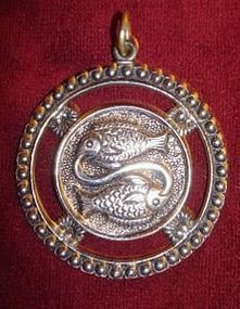 Large Vintage Heavy Silver Pisces Pendant Marked 800