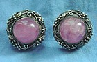 Vintage Art Deco Chinese Silver Rose Quartz Earrings