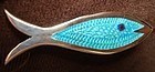 Vintage Taxco Mexico Enamel Turquoise Silver Fish Pin Hallmarks