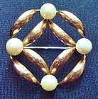 Fine Pearl 14K Gold Sterling Silver Symmetalic Brooch Maker's Marks