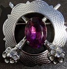Mizpah Silver Brooch Purple Stone Accent All Hallmarks