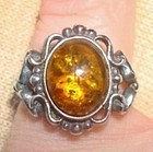 Vintage Decorative Ring Confetti Stone Amber Signed