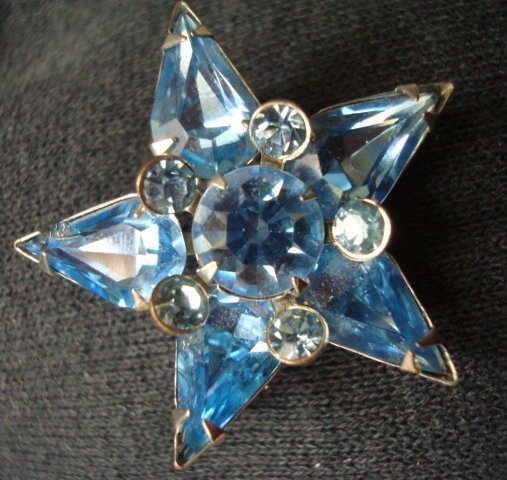 Fine Blue Star Crystal Brooch c. 1950's