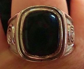 Vintage Mens Ring Sterling Silver Onyx - Hallmarked