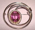 Vintage Sterling Silver Danecraft Amethyst Brooch all Hallmarks 1940s