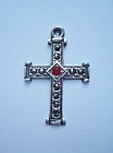 RARE Taxco Mexico Cross Sterling Marcasite Ruby Pendant