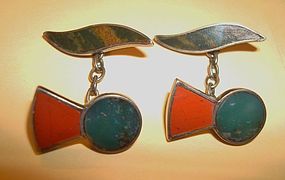 Fine Agate Silver Cuff Links All Hallmarks 1929 Signed