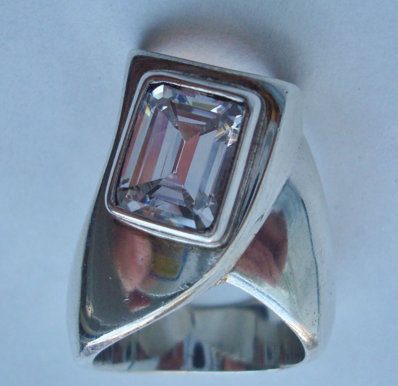 Large Sterling Ring Mexico Gemstone Mod Design Taxco