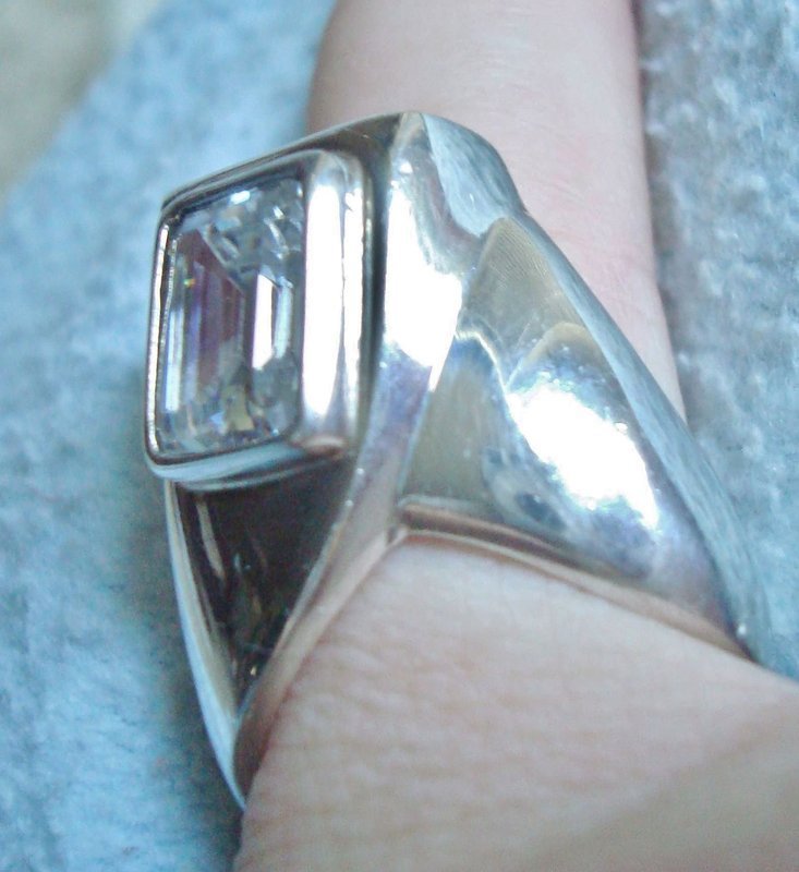 Large Sterling Ring Mexico Gemstone Mod Design Taxco